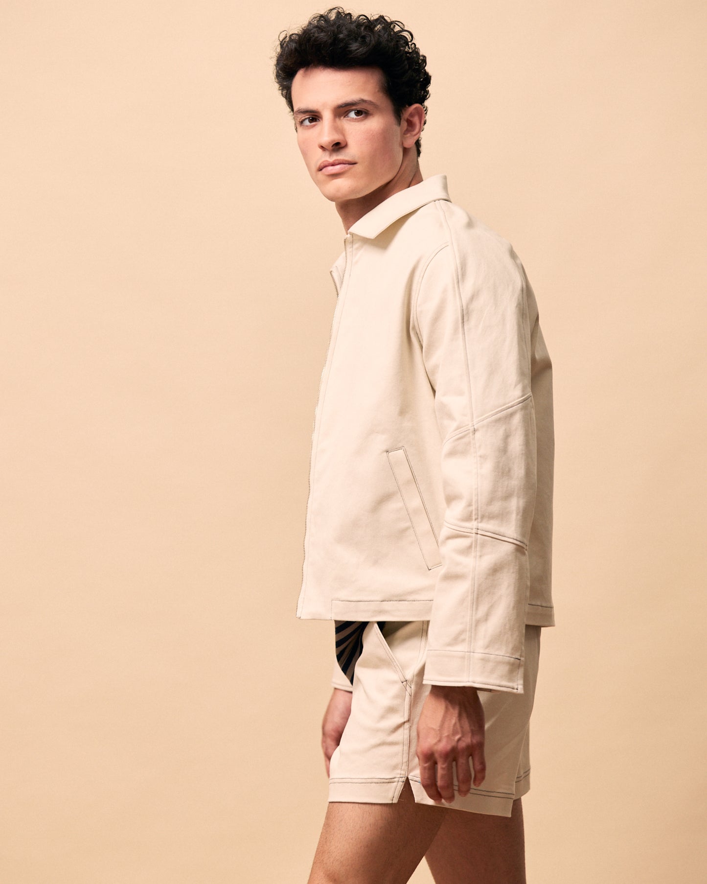 Oat Twill Jacket With Contrast Stitching