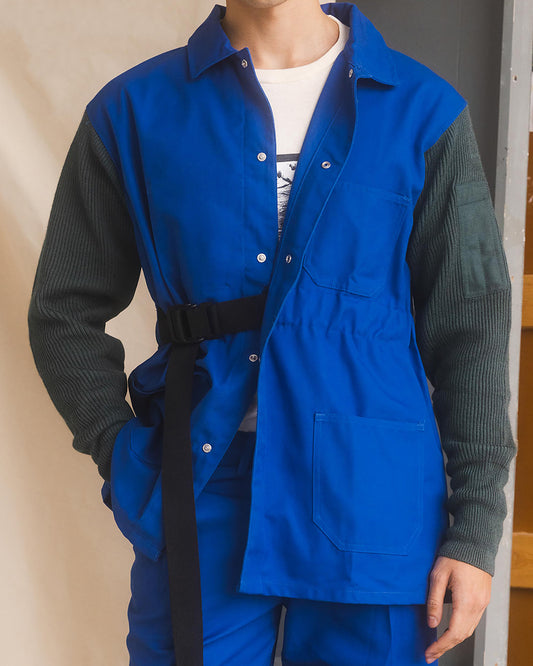 Bleu de Travail Jacket with Knit Sleeves - Bleu