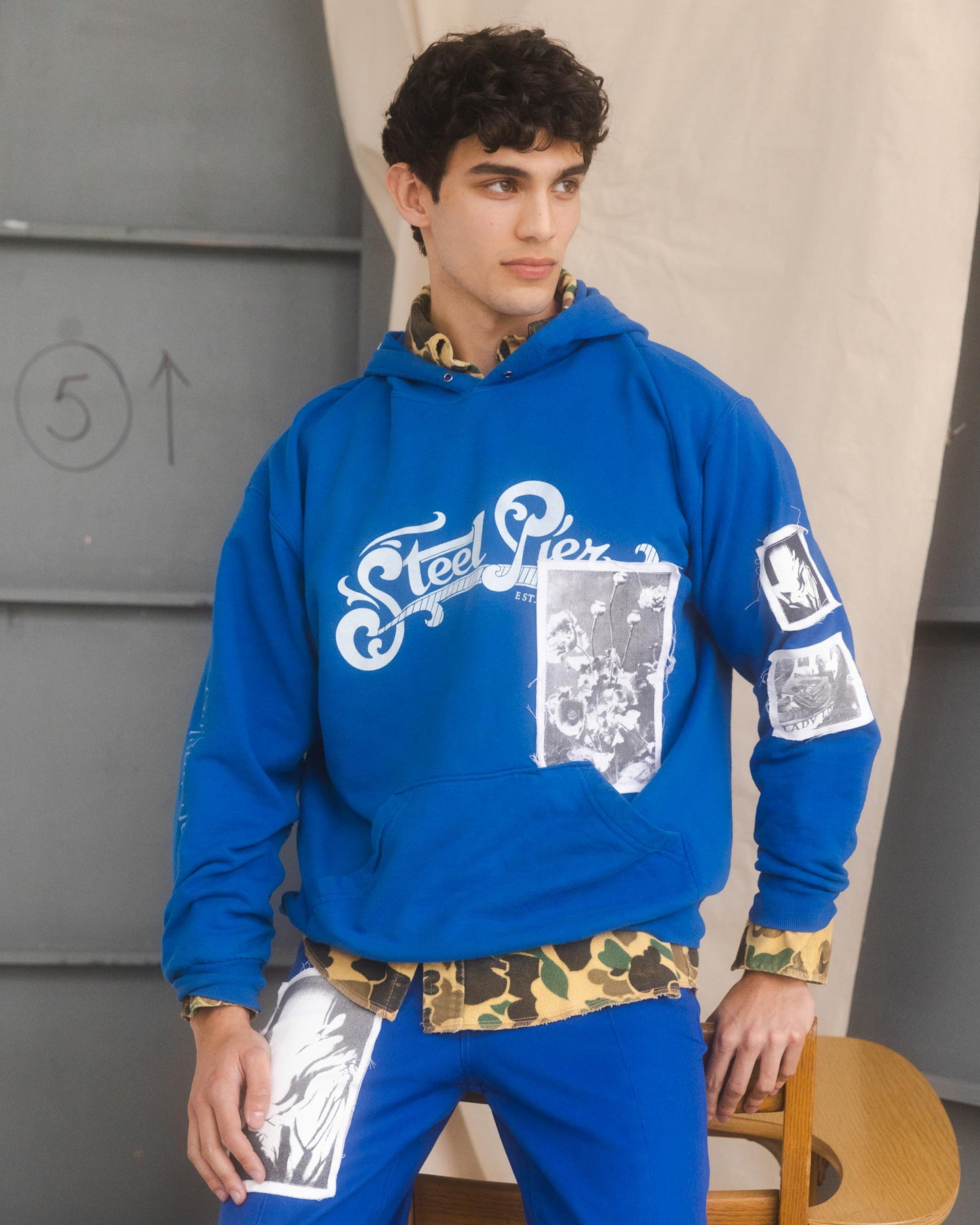 Printed Patch Hoodie - Cobalt