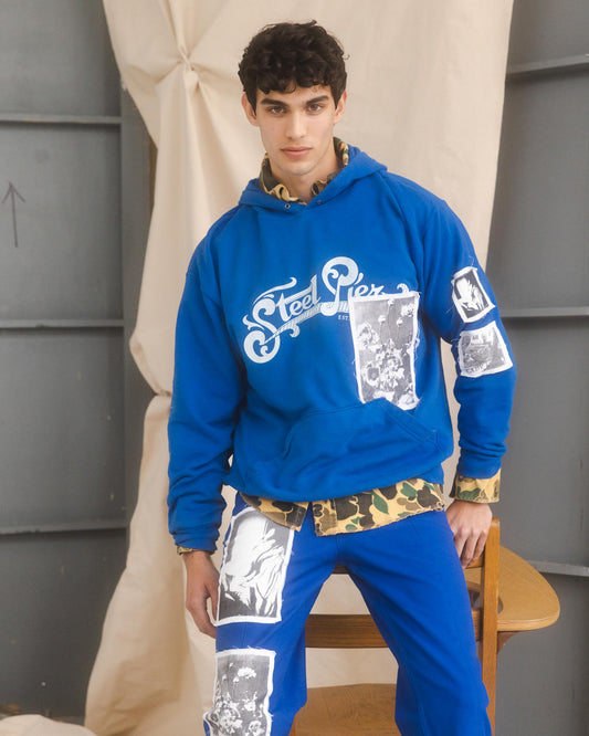 Printed Patch Hoodie - Cobalt