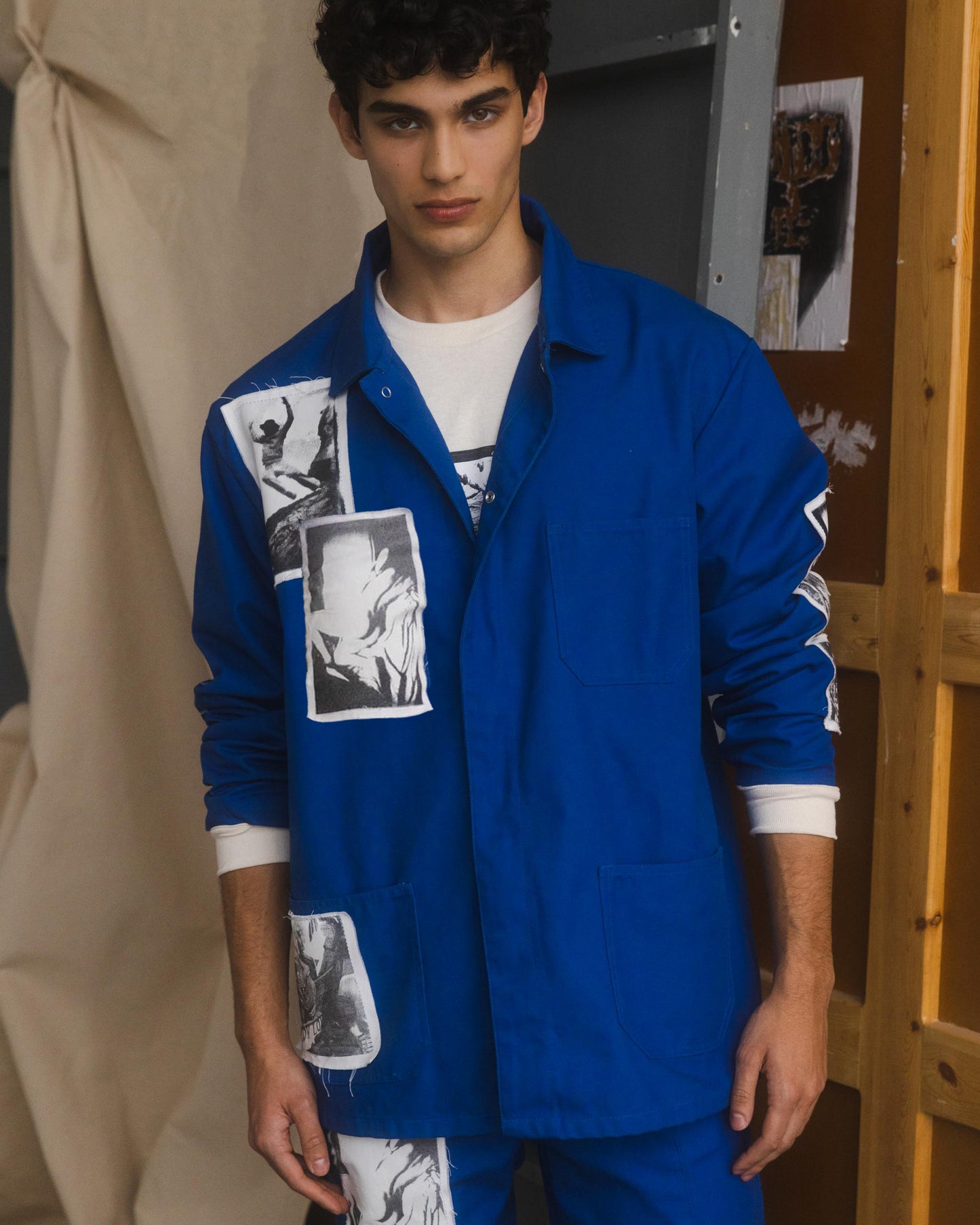 Printed Patch Bleu de Travail Jacket - Bleu