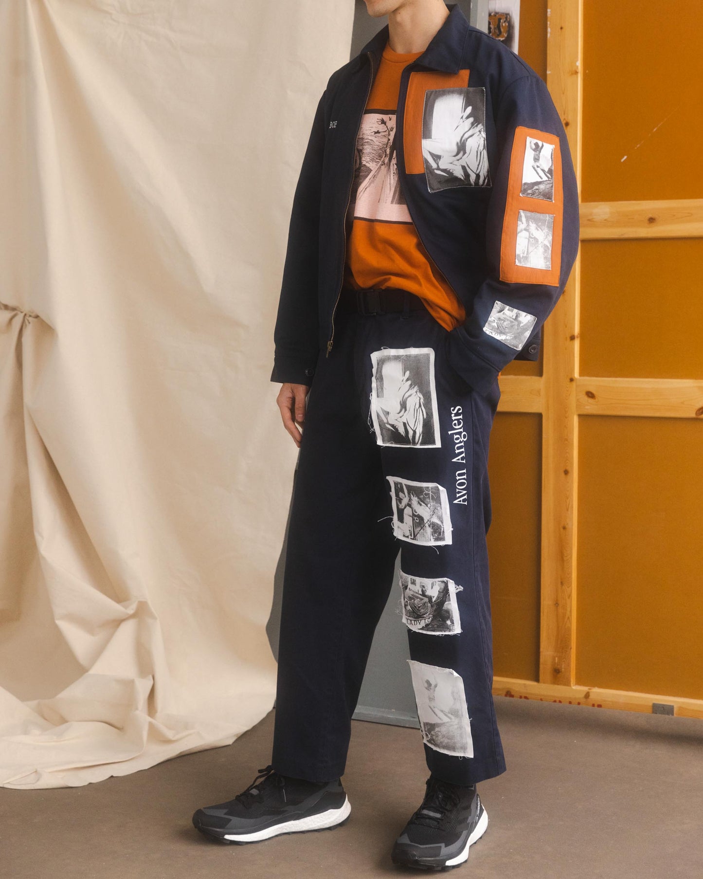 Printed Patch Trucker Jacket - Navy