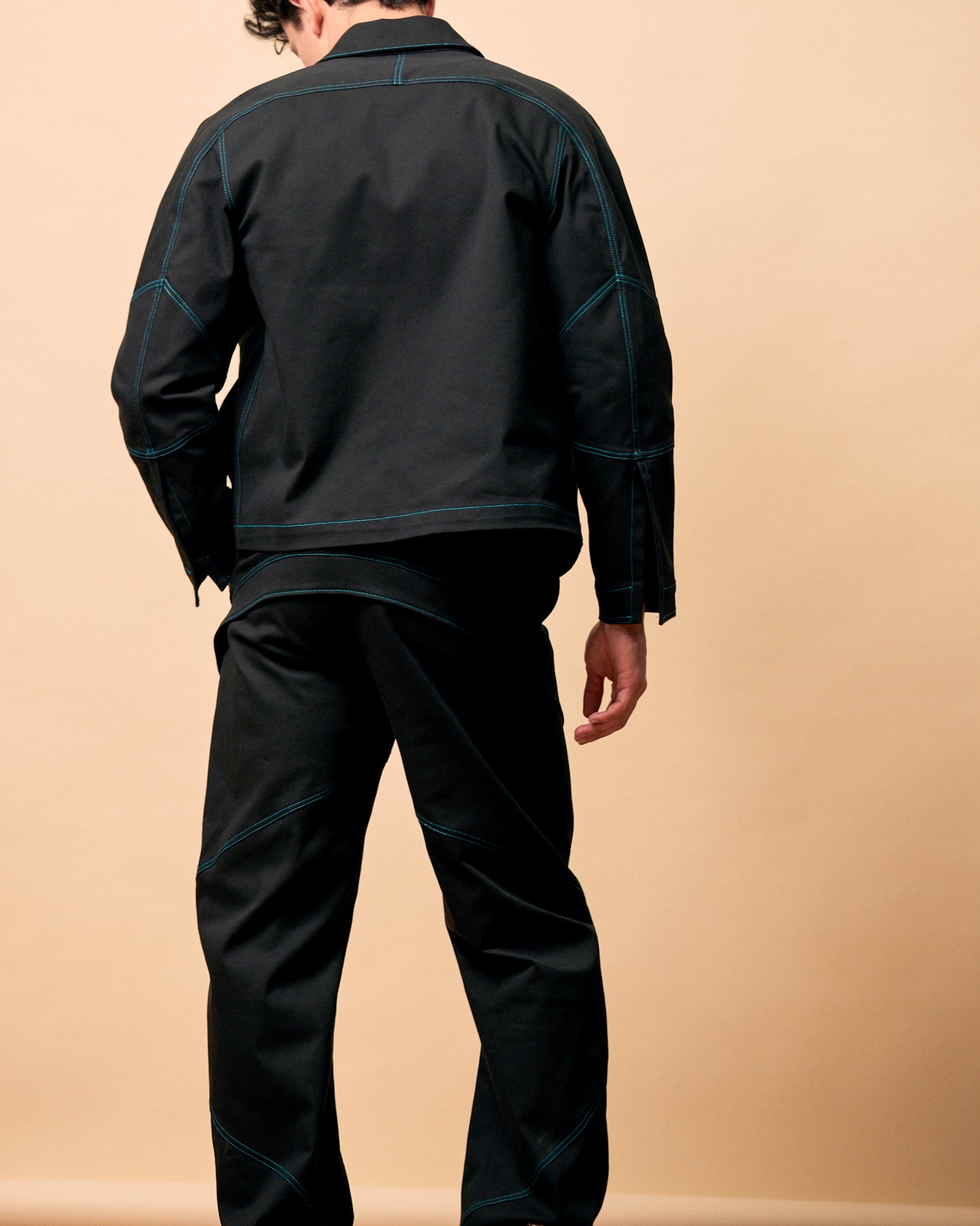 Black Twill Pant With Blue Topstitching