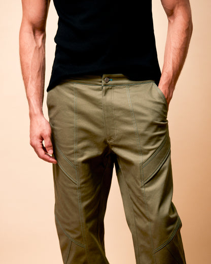 Sage Pant with Blue Topstitching