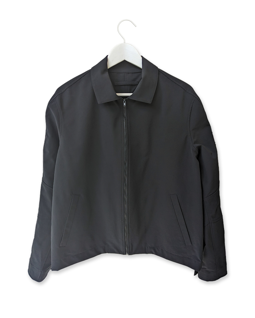 Zip Up Shirt Jacket in Black Tech Stretch