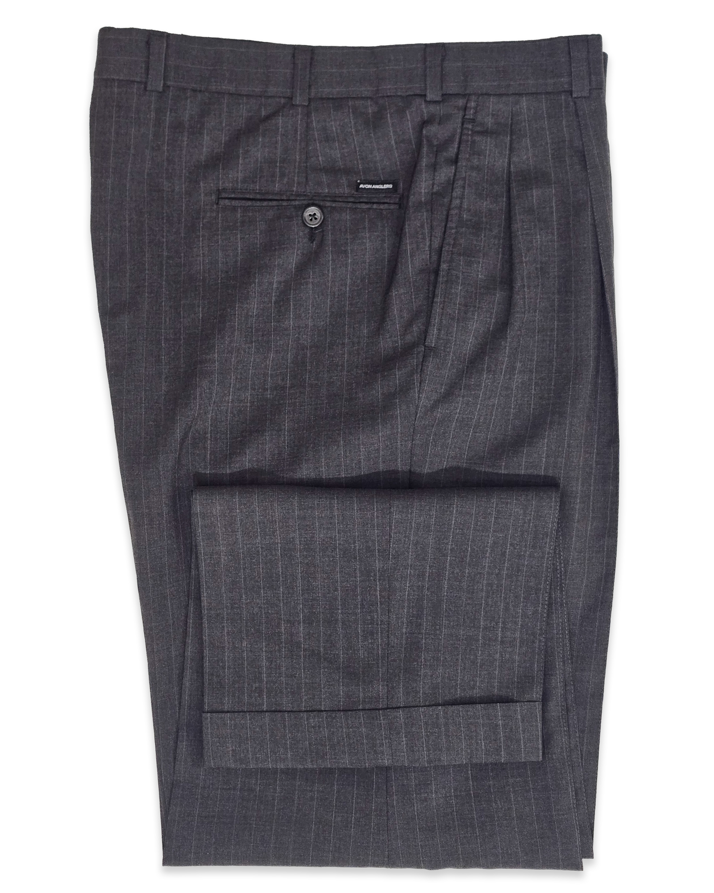 RE: Stitched crease trouser in charcoal pinstripe