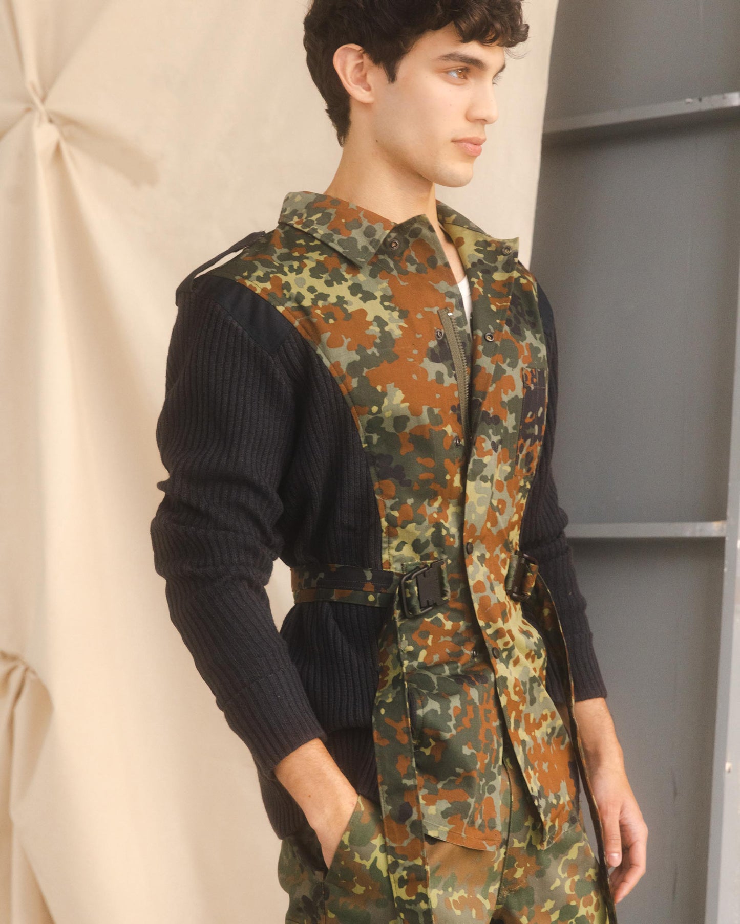 Spliced Woven & Knit Jacket - Flecktarn