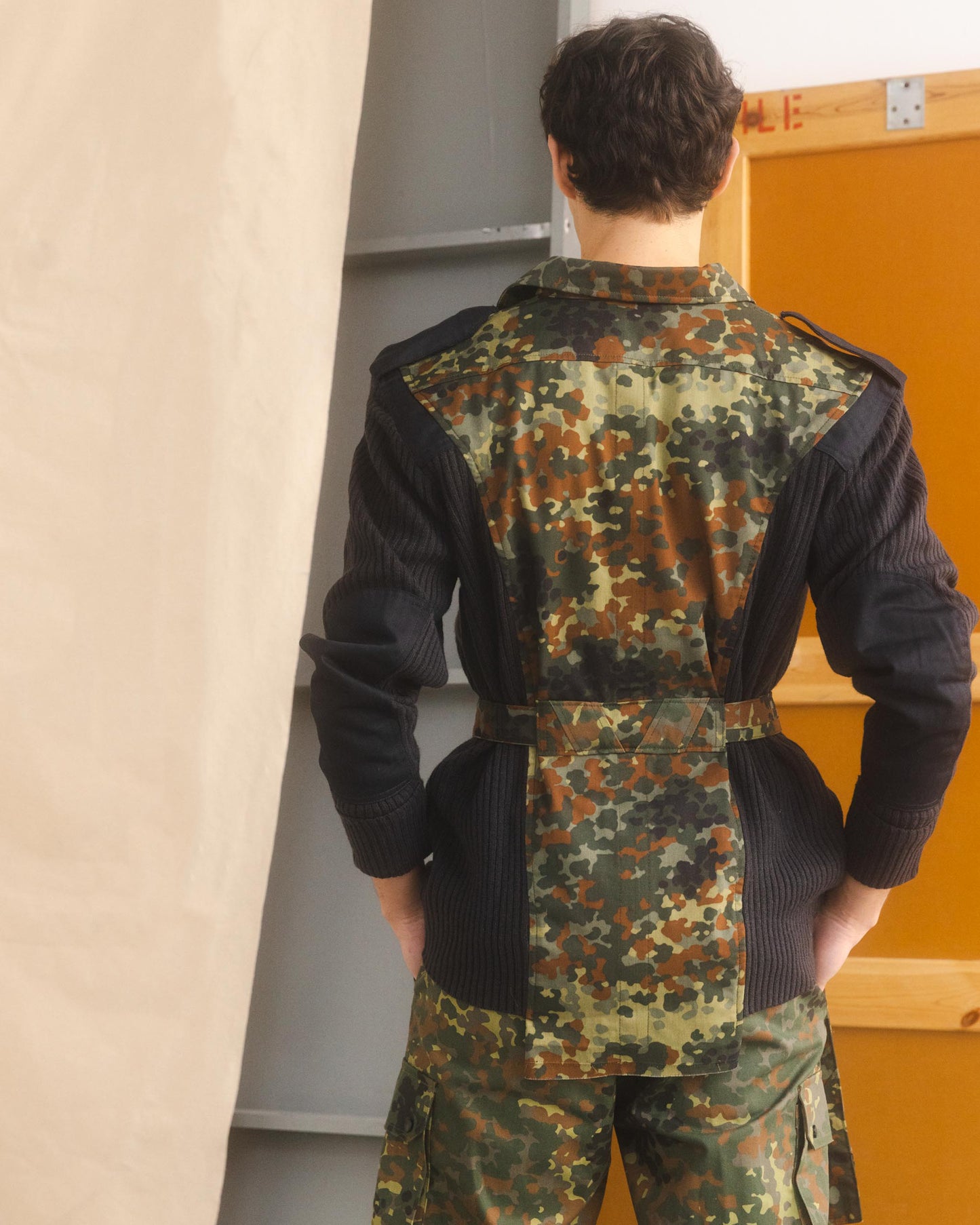 Spliced Woven & Knit Jacket - Flecktarn