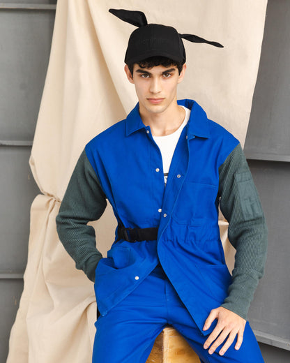 Bleu de Travail Jacket with Knit Sleeves - Bleu