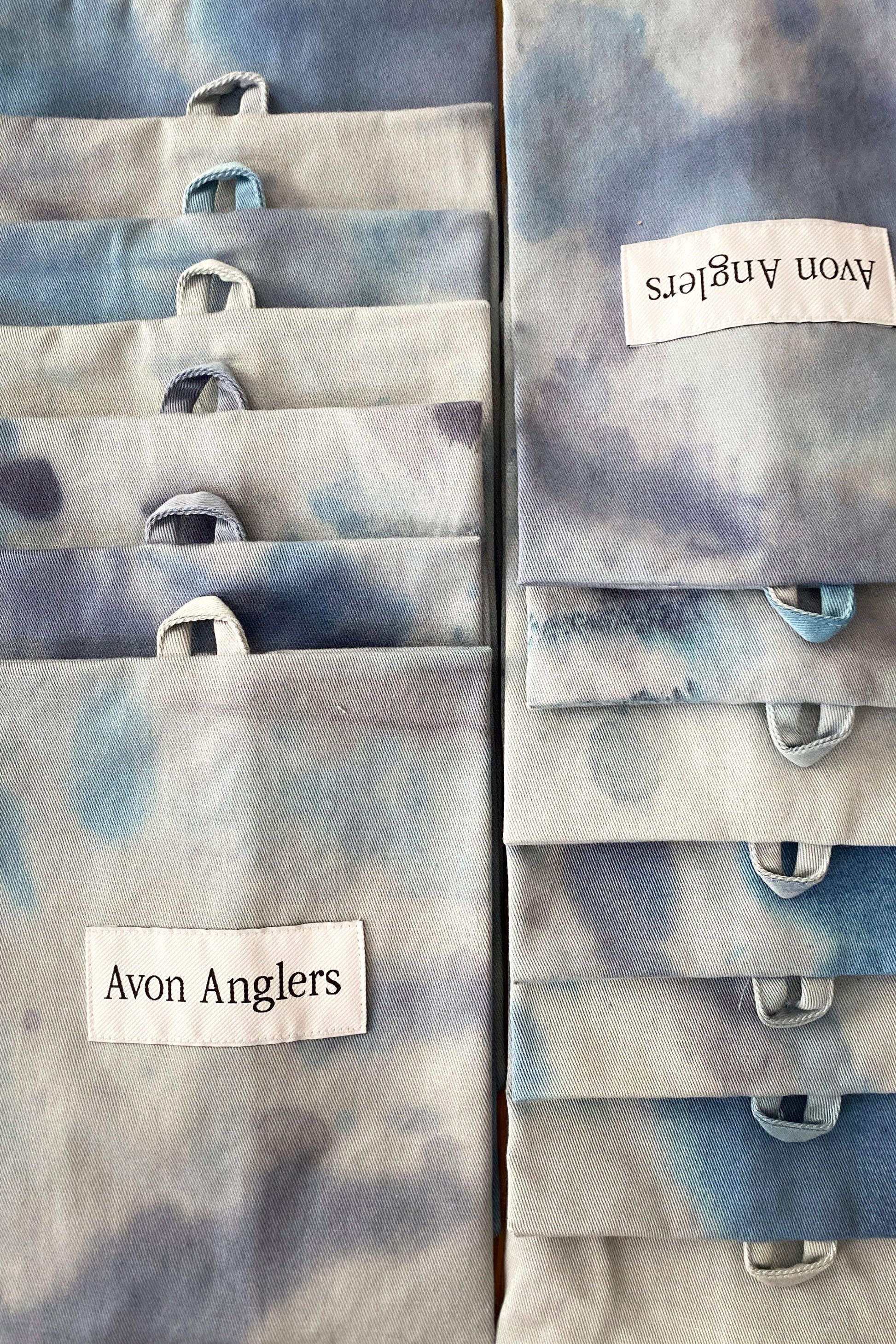 Avon Anglers Hand painted fabric envelope made from deadstock fabric and sewn in New York's garment District.